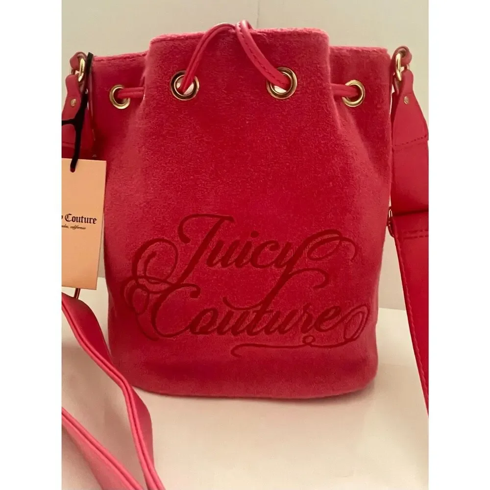 NWT Juicy Couture Beach Couture Crossbody Terry cloth Pink Flash Bucket Bag